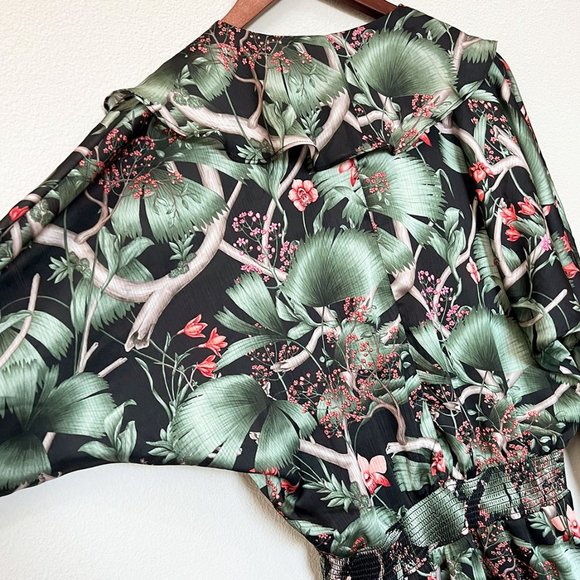 Johanna Ortiz x H&M Patterned Dress with Flounce Mini Ruffle Tropical Silky S - Picture 9 of 16